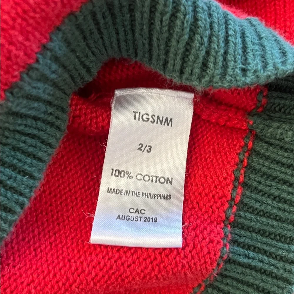 Nieman Marcus Red Christmas Holiday Sweater with Tiger in Wreath Cotton 2/3
